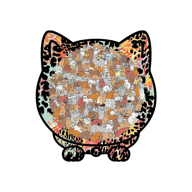 Wooden Cat Puzzle, 135-Piece Cute Cat Shaped Wooden Jigsaw Puzzle for Careful Observers And Patient Players (C) - Image 1
